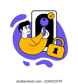 Vektorgrafik von Sicherheitssystem des Telefons. Schutz personenbezogener Daten, Grafikschlüssel, Sperren, Entsperren, Markieren, Antivirus, Hacken. Datenschutzkonzept. Flaches Zeichenstil EPS10.