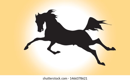 vector drawn image of a black silhouette of a galloping horse on a colored background 
