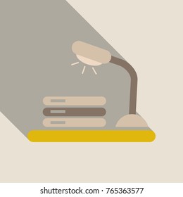 Vector drawn lamp stand on table and near three books