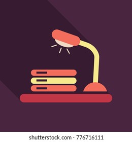 Vector drawn lamp stand on table and near three books