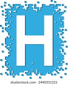 Vector drawn letter H surrounded by numerous small blue color cubes