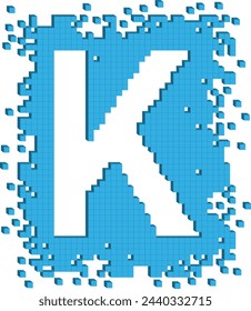 Vector drawn letter K surrounded by numerous small blue color cubes