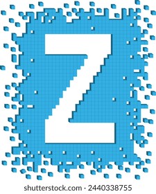 Vector dibujado letra Z rodeado de numerosos pequeños cubos de color azul