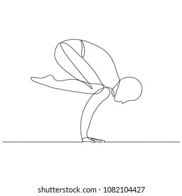 vector drawn line, a yogi in position the hands up. On white background