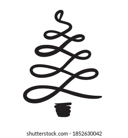 Vector drawn linear black Christmas tree icon. Christmas and new year tree design for printing greeting cards.