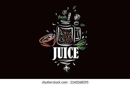 Vector drawn logo of fresh juice on a black background