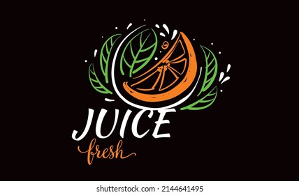 Vector drawn logo of fresh juice on a black background