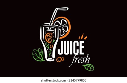 Vektorgrafik-Logo von frischem Saft auf schwarzem Hintergrund