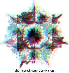 Vektor gezeichnete Mandala mit optischer Wirkung (weit entfernt). Optischer Effekt beim Wechsel des RGB-Spektrums.