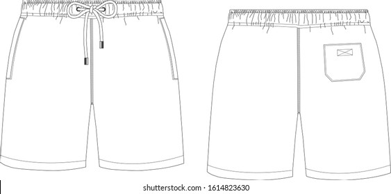 Vector drawn Menswear illustration of short pants.Front and back views. EPS10 Illustration