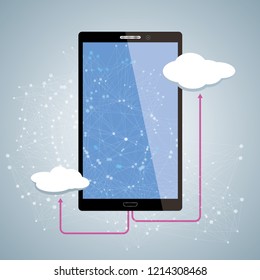 Vector drawn mobile phone. Cloud computing concept.