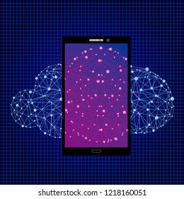 Vector drawn mobile phone. Cloud computing concept.