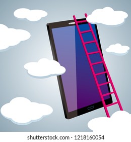 Vector drawn mobile phone. Cloud computing concept.