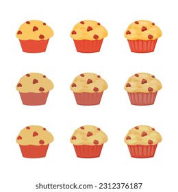 A vector drawn muffin strawberry illustration with various colors and amount of details