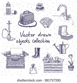 Vector drawn objects collection isolated on white background
