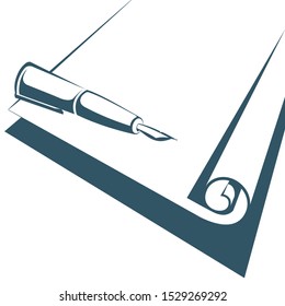 Vector drawn pen and paper, isolated on white background.