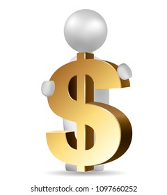 Vector drawn people symbol, hand hold dollar symbol,image uses a grid gradient.