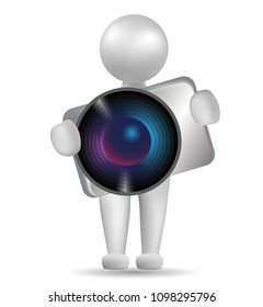 Vector drawn people symbol, hand hold camera,image uses a grid gradient.