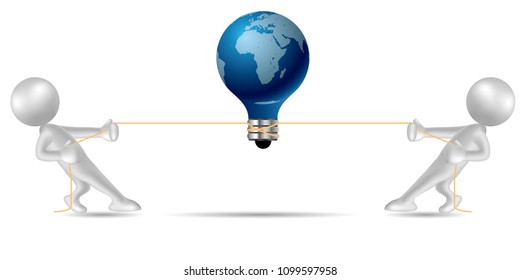 Vector drawn people symbol,tug of war, lamp and earth is in the middle.	