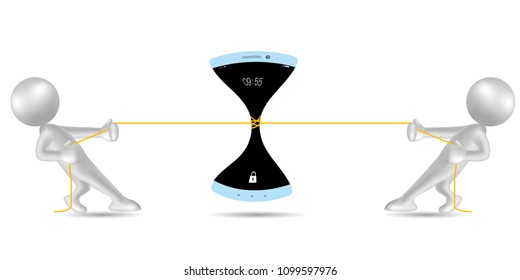 Vector drawn people symbol,tug of war, the mobile is in the middle.	