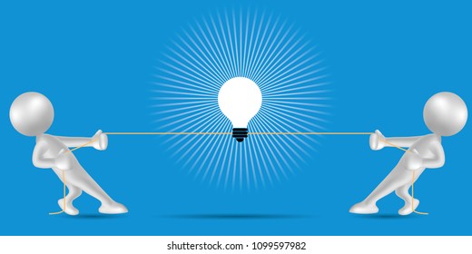 Vector drawn people symbol,tug of war, the lamp is in the middle.	