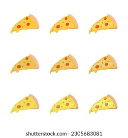 A vector drawn pizza slice illustration with various colors and amount of details