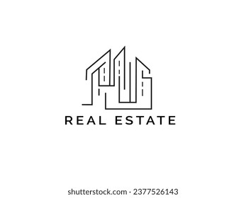 Vector drawn Real estate logo Modern style. Building apartment logo, element, symbol. Unique home icon line art.