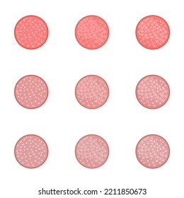 A vector drawn salami slice illustration with various colors and amount of details