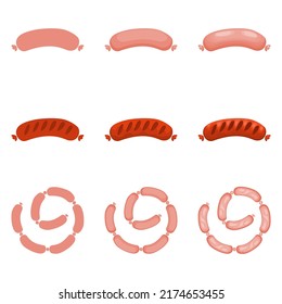 A vector drawn sausage illustration with various colors, styles and amount of details