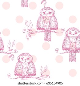 Vector drawn seamless geometric pattern with owl
