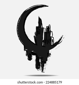 vector drawn silhouette of the moon with the Castle