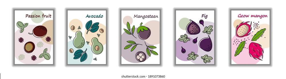 Vector drawn sketch fruit banners set. Eco food.Vector illustration. Dessert menu, perfumery, natural cosmetics, body care products. With space for text