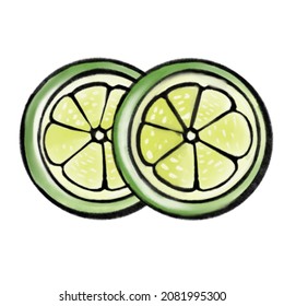 Vector drawn sketch of two lime wedges, doodle style