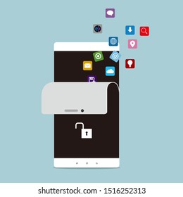 Vector drawn smartphone. Isolated on blue background.
