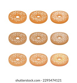 A vector drawn sugar doughnut illustration with various colors and amount of details