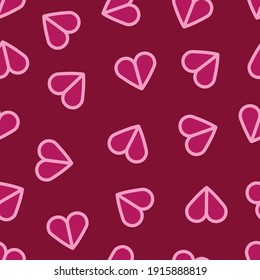 vector drawn valentine's day crimson hearts. Seamless endless pattern for background, decoration, packaging, fabric.