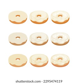 A vector drawn vanilla doughnut illustration with various colors and amount of details