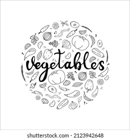 Vector Drawn Vegetables Black White Enclosed Stock Vector (Royalty Free ...