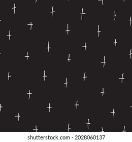 Vector drawn white crosses seamless black pattern