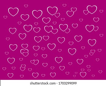 Vector drawn white line heart of love pattern flat design, pink Purple many Hearts in isolated cool background textures 