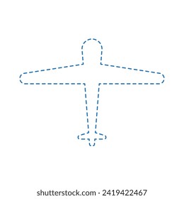 Vector drawning aircraft  dotted line color blue flat style