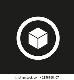 Vector drawning cube in circle, color white flat style