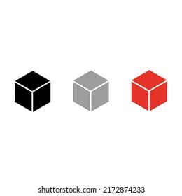 Vector drawning cube, color black  gray red flat style