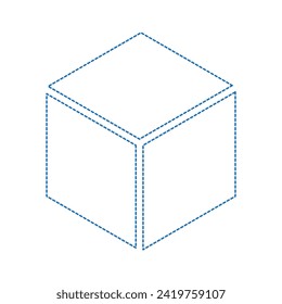 Vector drawning cube,  dotted line color blue flat style