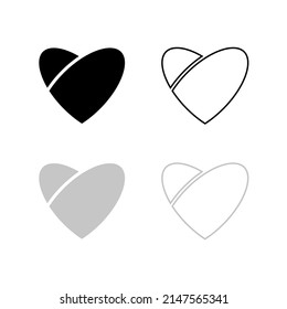Vector drawning hearts black and gray color, flat style