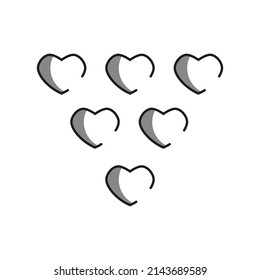 Vector drawning of hearts in contour, flat style