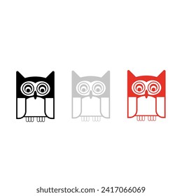 Vector drawning owl, color black, gray, red flat style