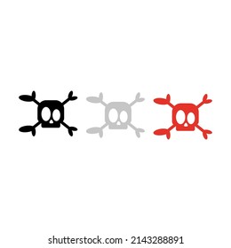 Vector drawning skull color black gray red, three pieces flat style 
