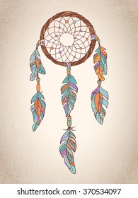 Vector Dream catcher Amulet. Ethnic illustration, tribal