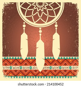 Vector dream catcher card with ethnic ornament.Native american indian illustration